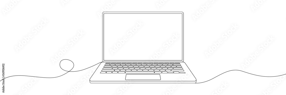 Fototapete continuous line drawing of a computer monitor. linear background of laptop sign. continuous line dra