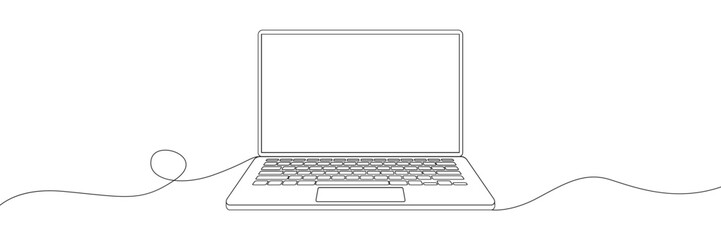 Continuous line drawing of a computer monitor. Linear background of laptop sign. Continuous line drawing.  - obrazy, fototapety, plakaty