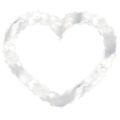 Fototapeta na wymiar Cloudy white heart frame. This is a part of a set which also includes uppercase alphabet letters from A to Z, numbers, symbols, and other shapes. Fluffy decorative design elements. 