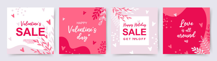 Valentine's day holidays social media post templates. Sales promotion on Valentine's Day. Vector illustration for greeting cards, mobile apps, banner design and web ads.