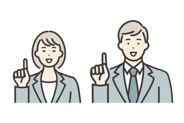 笑顔の若いビジネスパーソン　指差しポーズ
