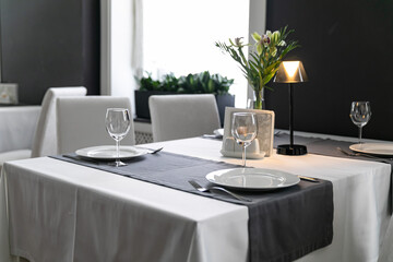 a set table in a restaurant
