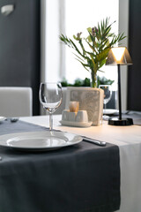 a set table in a restaurant
