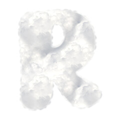 Cloudy white alphabet uppercase letters. This is a part of a set which also includes symbols, shapes, frames and numbers from 0 to 9. Fluffy decorative design elements.
