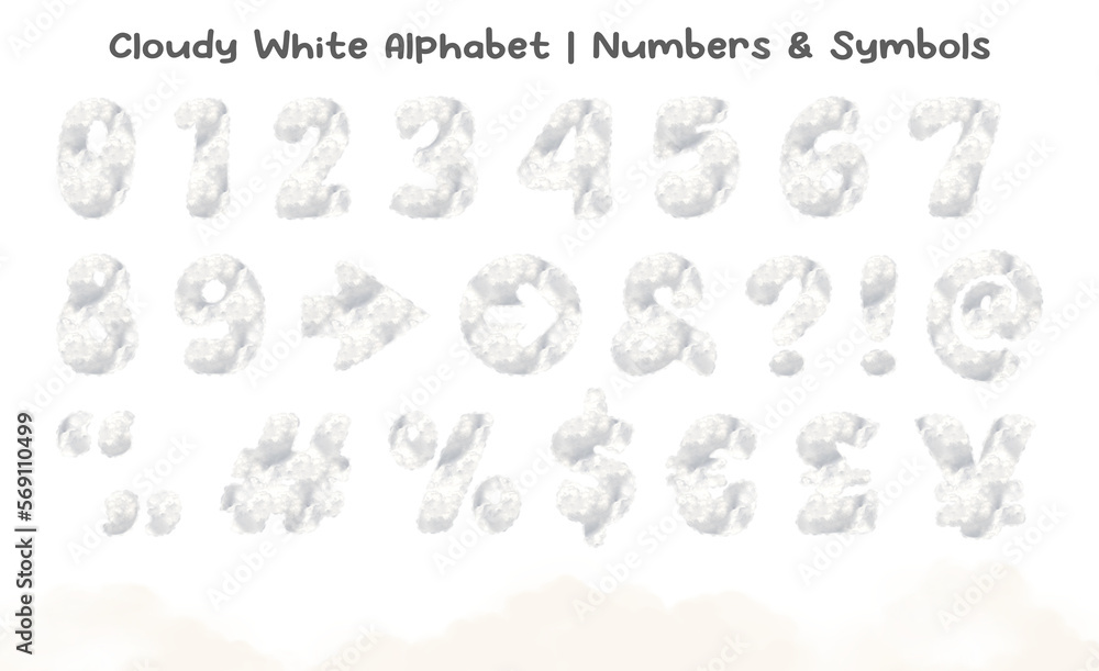 Aufkleber cloudy white numbers from 0 to 9, punctuation marks and symbols . this is a part of a set which also