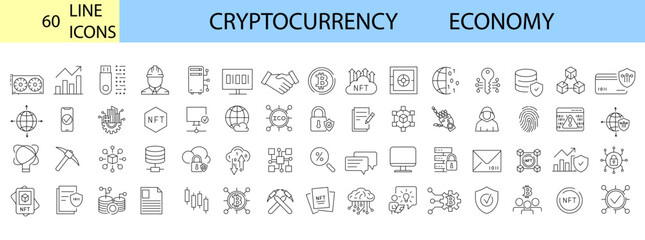 Fototapeta na wymiar Cryptocurrency economy web icons collection. Blockchain package. Bitcoin, NFT, Vector illustration