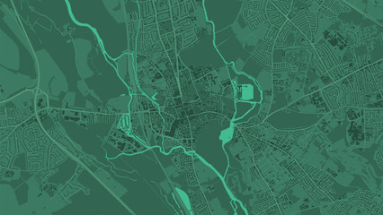 Oxford map, the UK. Background green map with roads and railways, parks and rivers.