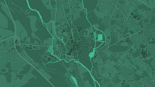 Oxford map, the UK. Background green map with roads and railways, parks and rivers.