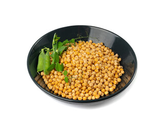 Dry Yellow Peas Isolated, Whole Pea Pile, Raw Legume, Dry Yellow Peas on White Background