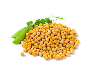 Dry Yellow Peas Isolated, Whole Pea Pile, Raw Legume, Dry Yellow Peas on White Background