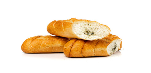 Baguette with Garlic Butter and Aromatic Herbs Isolated, Garlic Bread, Top View Food Photography