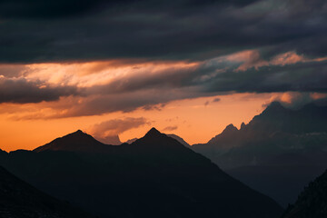 Scenic mountain landscape while sunset