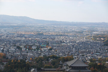 Nara shi , one of olddest city in japan, the city view on the top of  mount wakakusa