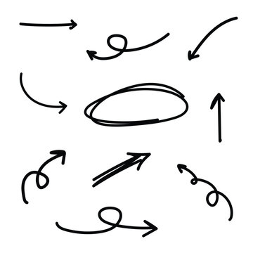 A set of arrows vector. Hand drawing arrow lines. Arrow doodles.