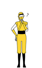 疑問を持つ忍者のコスプレをした女性