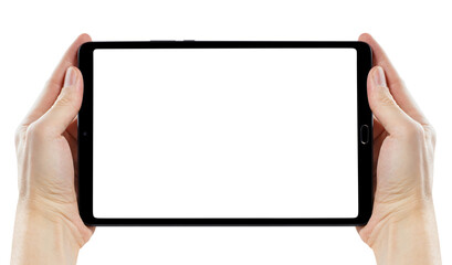 Tablet computer with blank screen in hands, cut out