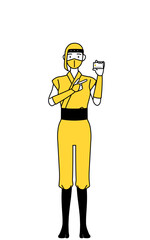 クレジット決済を勧める忍者のコスプレをした女性