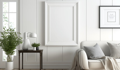 Fototapeta na wymiar A warm and inviting farmhouse living room with blank frame mockup Generative AI