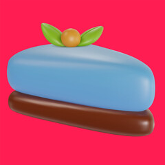 3d realistic vector piece of cake or cheesecake in cartoon minimal style. Holiday colorful tasty dessert icon. Bright glossy sweet food element. Creative cute child art illustration.