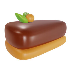 3d realistic vector piece of cake or cheesecake in cartoon minimal style. Holiday colorful tasty dessert icon. Bright glossy sweet food element. Creative cute child art illustration.