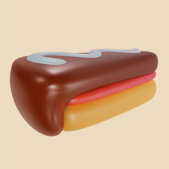 3d realistic vector piece of cake or cheesecake in cartoon minimal style. Holiday colorful tasty dessert icon. Bright glossy sweet food element. Creative cute child art illustration.