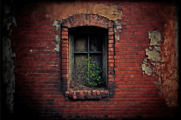 Fototapeta na wymiar Old brick wall with window. Generative ai