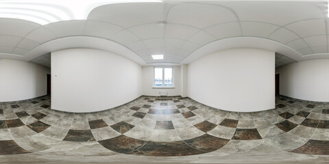 full seamless spherical hdri 360 panorama in interior of empty white room with repair  in...