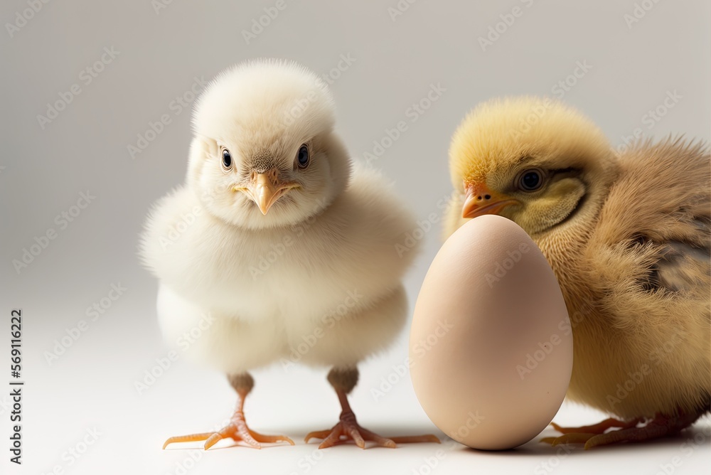 Aufkleber images of newborn chicks in close proximity to an egg on a white background generative ai