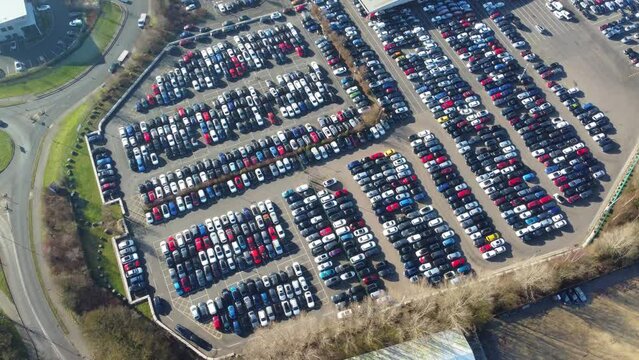 Aerial Footage of Huge Car Parking at Kempston Bedford Town of England UK
