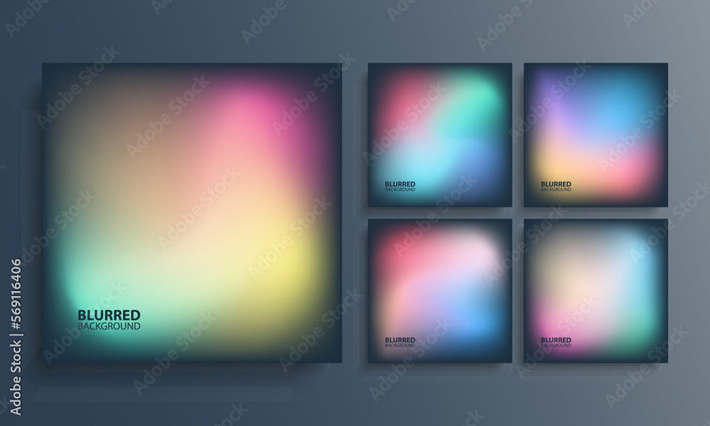 Poster Set of dark blurred multicolored backgrounds with soft color gradients. Color graphic templates collection for your graphic design. Vector illustration.
