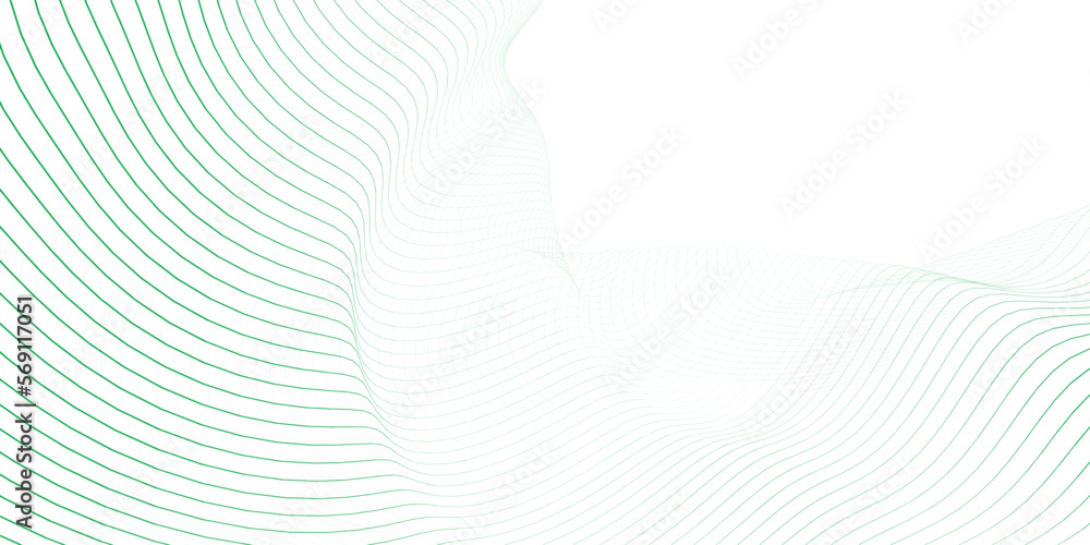 Wall mural white abstract background and green line wave