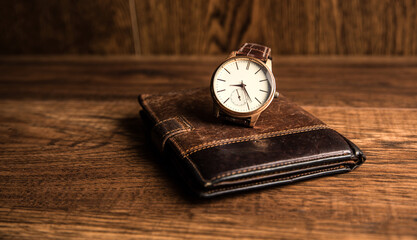 Leather wallet and watch