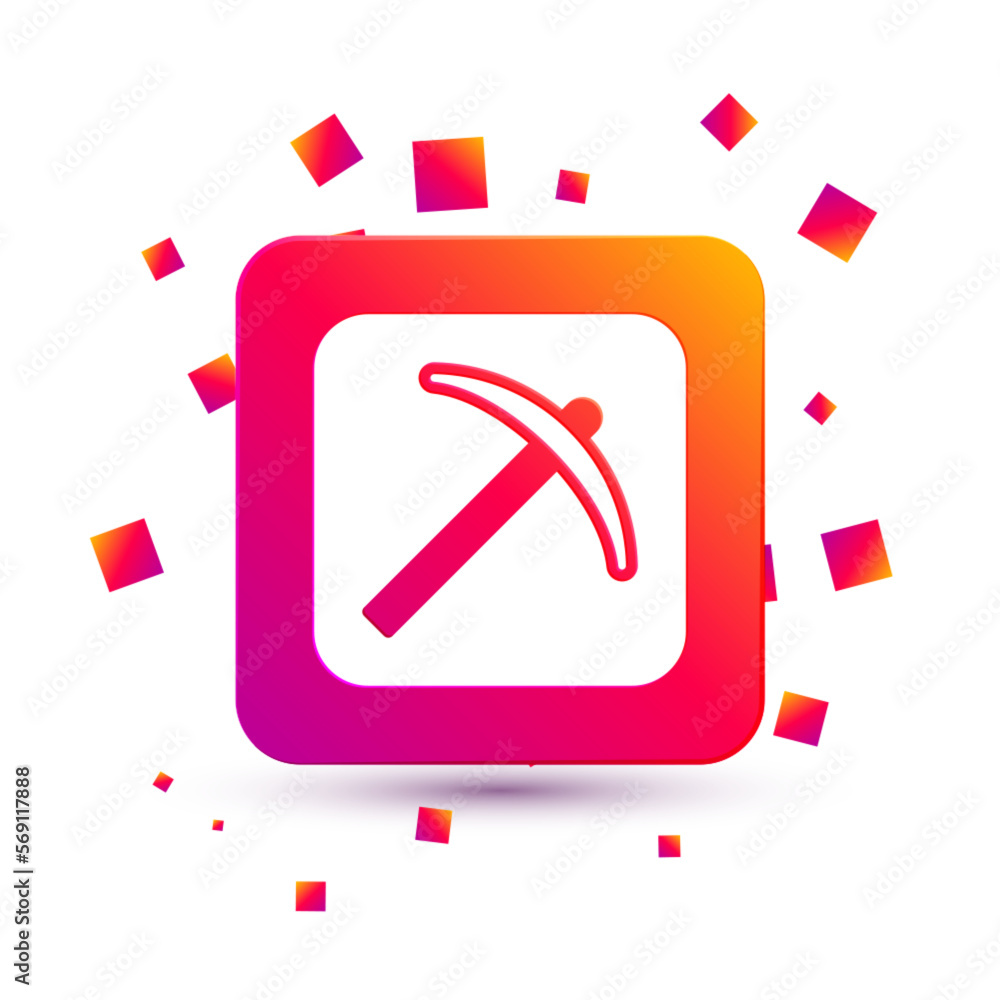 Poster white pickaxe icon isolated on white background. square color button. vector