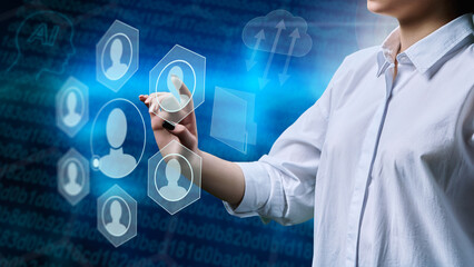 Young female communicating with friends, using digital screen