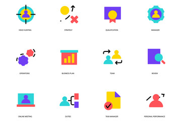 Management set of flat icons concept in the flat cartoon design. Images that represent activities that managers are engaged in.