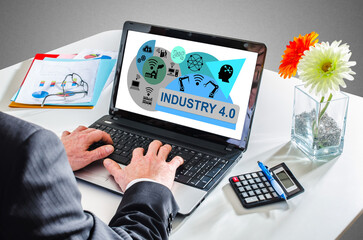 Industry 4.0 concept on a laptop screen
