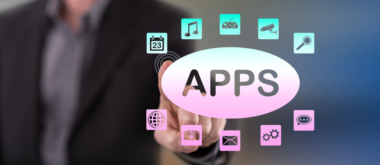 Man touching an apps concept