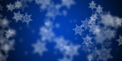 Abstract blue background with flying snowflakes