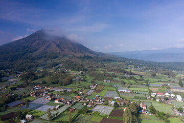 Drone view of the Batur volcano mountain in Bali Indonesia