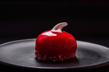 Beautiful tasty cake red color cheesecake in the shape of a heart