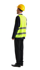 Male architect in vest on white background