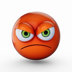 3D Rendering angry emoji isolated on white background