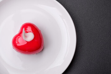 Beautiful tasty cake red color cheesecake in the shape of a heart