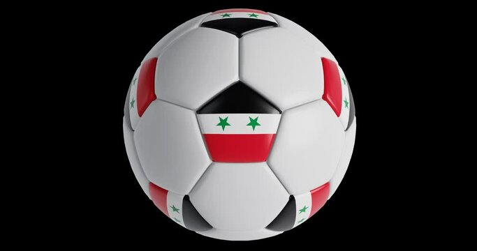 Soccer ball with flag of Syrian Arab Republic , black background loop alpha Trasparent 3D