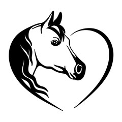 horse head in heart emblem isolated on white background