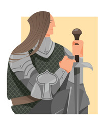 Portrait of a medieval knight with a sword. Vector illustration, character design.