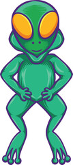 Green Alien cartoon characters standing isolated on white, good for mascot or logo, clip art, sticker, t shirt design