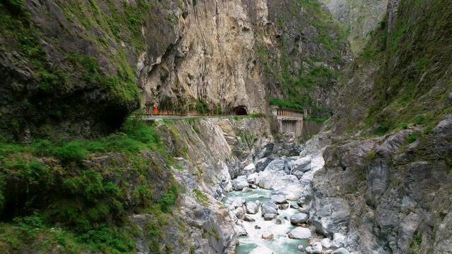Aerial view of Liwu River gorge and Taroko National Park,Taiwan.