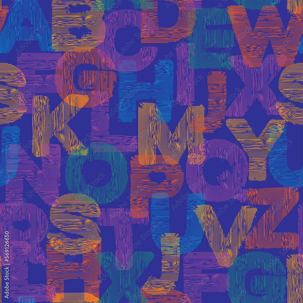 Poster colored seamless pattern of english letters with a textile texture. vector background with capital b