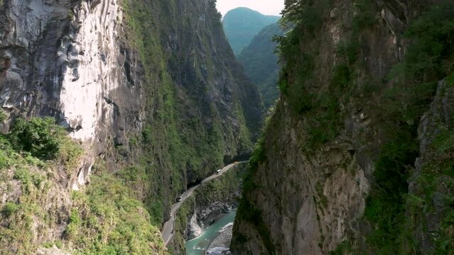 Aerial view of Liwu River gorge and Taroko National Park,Taiwan.